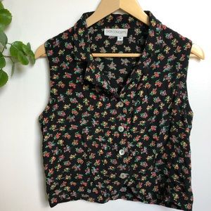 Vintage Floral Sleeveless Blouse Button Down